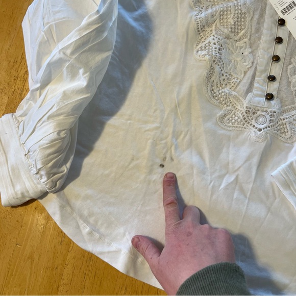 Maeve Anthropologie puff-sleeve Collard Yoke White Lace Detail Blouse - Picture 4 of 9